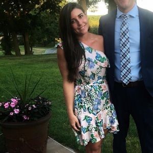 Marissa Webb one shoulder floral dress- perfect for wedding guest date night etc